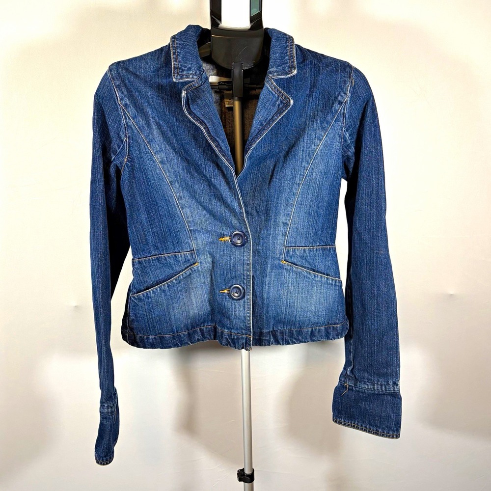 Old Navy Womens Medium Y2K 2001 Denim Jacket Cotton Classic Fitted Preppy Girly